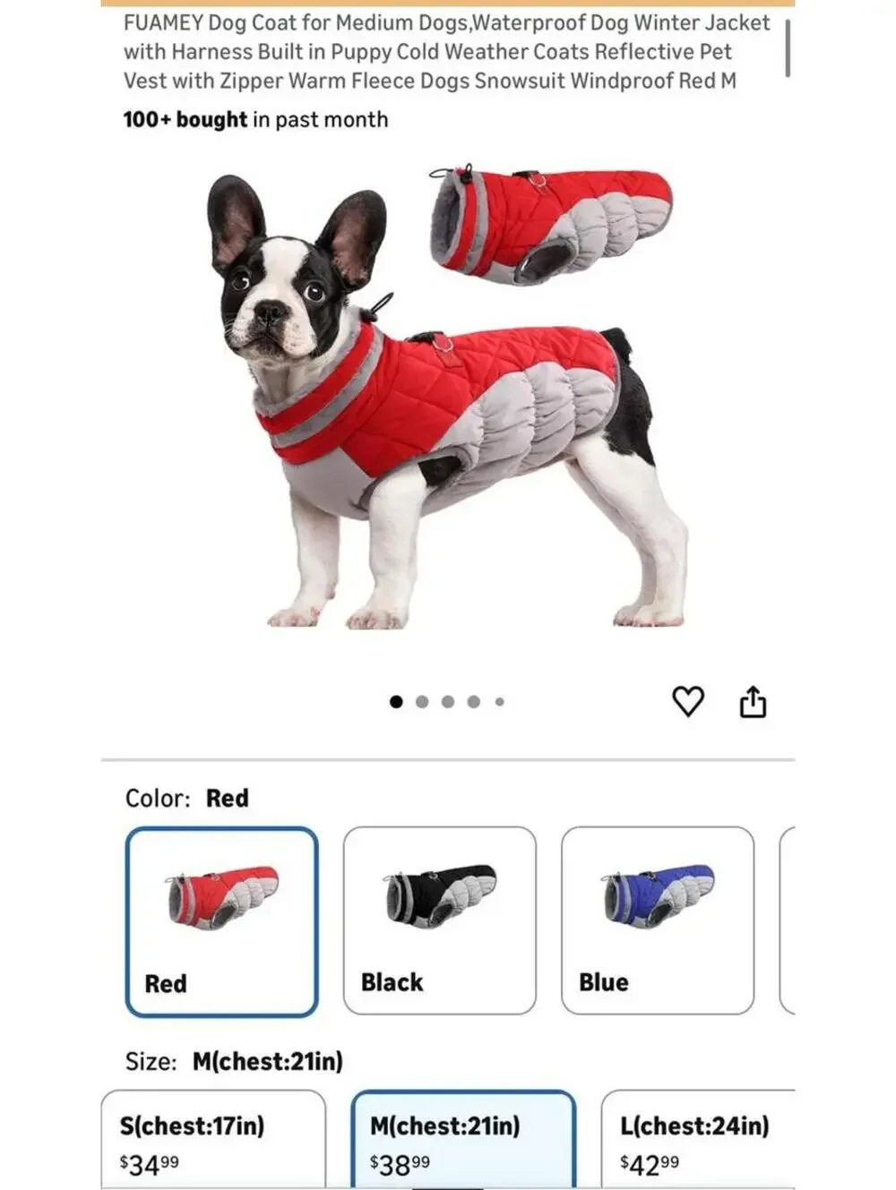 Fleece Pet Jacket NWT, Size M